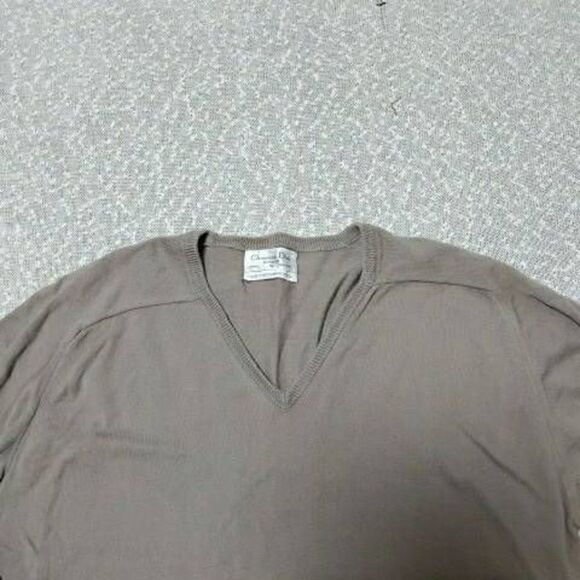 CHRISTIAN DIOR XL Combed Cotton V Neck Sweater Taupe - Picture 3 of 8